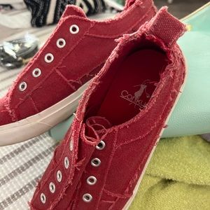 Corky's Classic Distressed Slip On Sneakers red Casual Canvas No shoelace